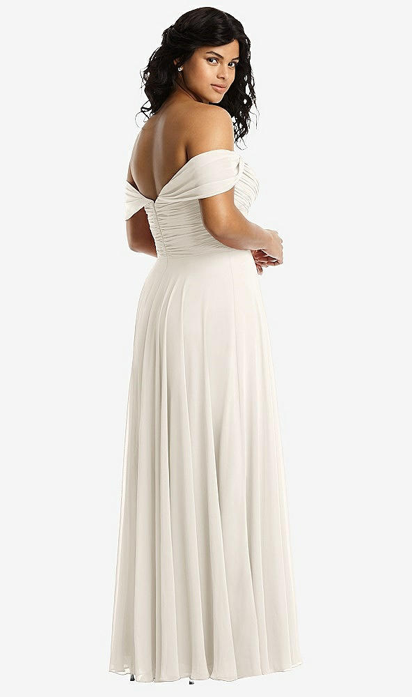 Back View - Ivory Off-the-Shoulder Draped Chiffon Maxi Dress