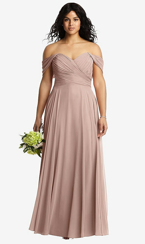 Front View - Neu Nude Off-the-Shoulder Draped Chiffon Maxi Dress