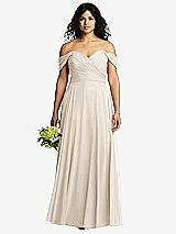 Front View Thumbnail - Oat Off-the-Shoulder Draped Chiffon Maxi Dress