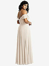 Rear View Thumbnail - Oat Off-the-Shoulder Draped Chiffon Maxi Dress