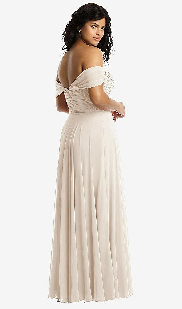 Back View - Oat Off-the-Shoulder Draped Chiffon Maxi Dress