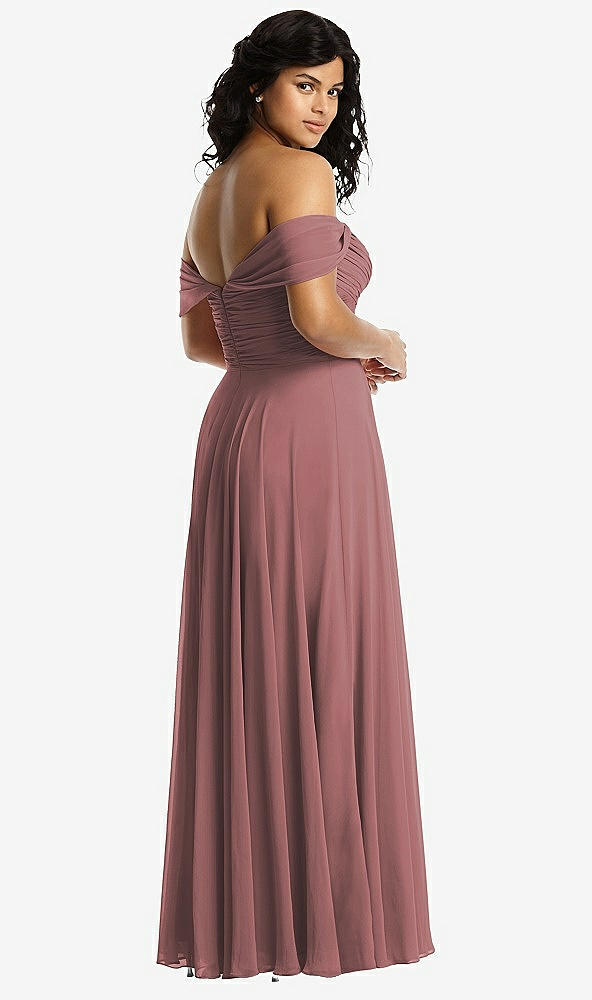 Back View - Rosewood Off-the-Shoulder Draped Chiffon Maxi Dress