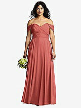 Front View Thumbnail - Coral Pink Off-the-Shoulder Draped Chiffon Maxi Dress