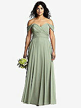 Front View Thumbnail - Sage Off-the-Shoulder Draped Chiffon Maxi Dress