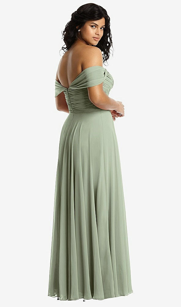 Back View - Sage Off-the-Shoulder Draped Chiffon Maxi Dress