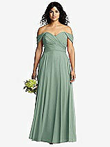 Front View Thumbnail - Seagrass Off-the-Shoulder Draped Chiffon Maxi Dress