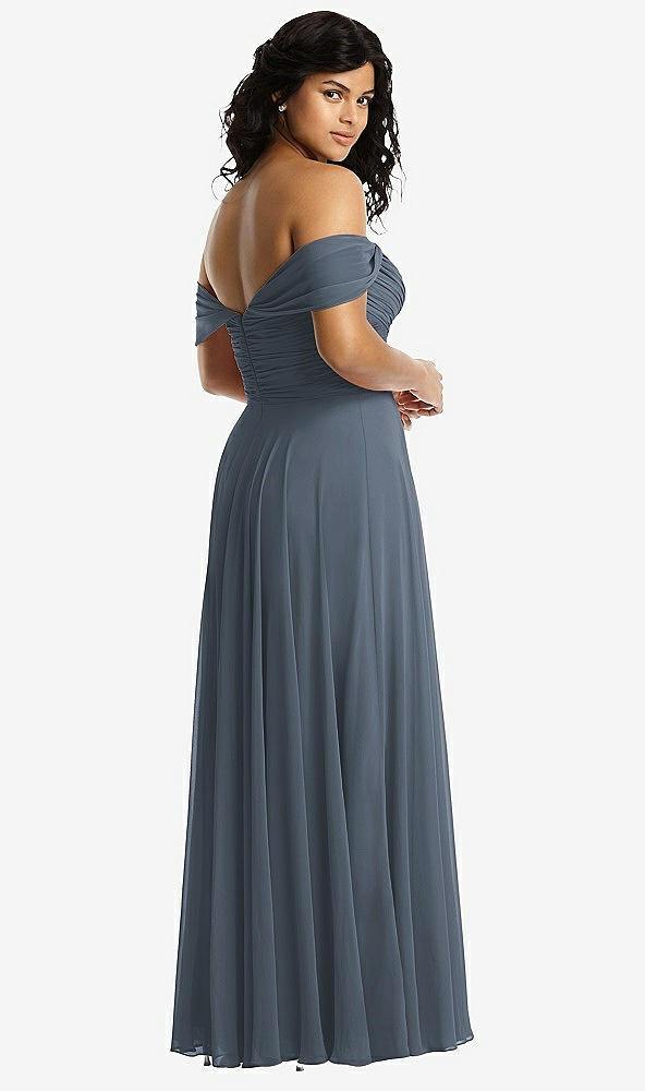 Back View - Silverstone Off-the-Shoulder Draped Chiffon Maxi Dress