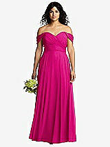 Front View Thumbnail - Think Pink Off-the-Shoulder Draped Chiffon Maxi Dress