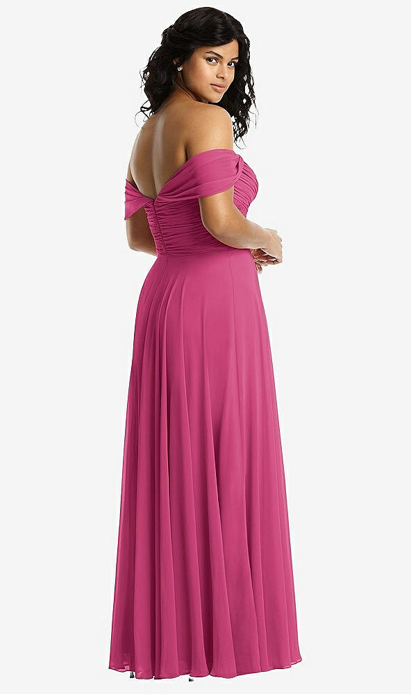 Back View - Tea Rose Off-the-Shoulder Draped Chiffon Maxi Dress