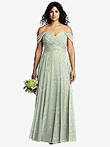 Front View Thumbnail - Vintage Primrose Sage Off-the-Shoulder Draped Chiffon Maxi Dress