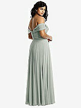 Rear View Thumbnail - Willow Green Off-the-Shoulder Draped Chiffon Maxi Dress