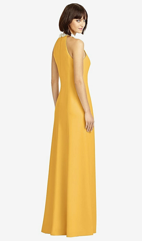 Back View - NYC Yellow Full Length Crepe Halter Neckline Dress