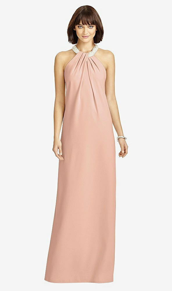 Front View - Pale Peach Full Length Crepe Halter Neckline Dress