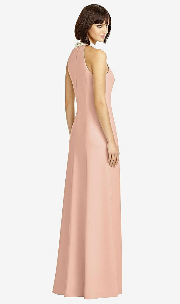 Back View - Pale Peach Full Length Crepe Halter Neckline Dress