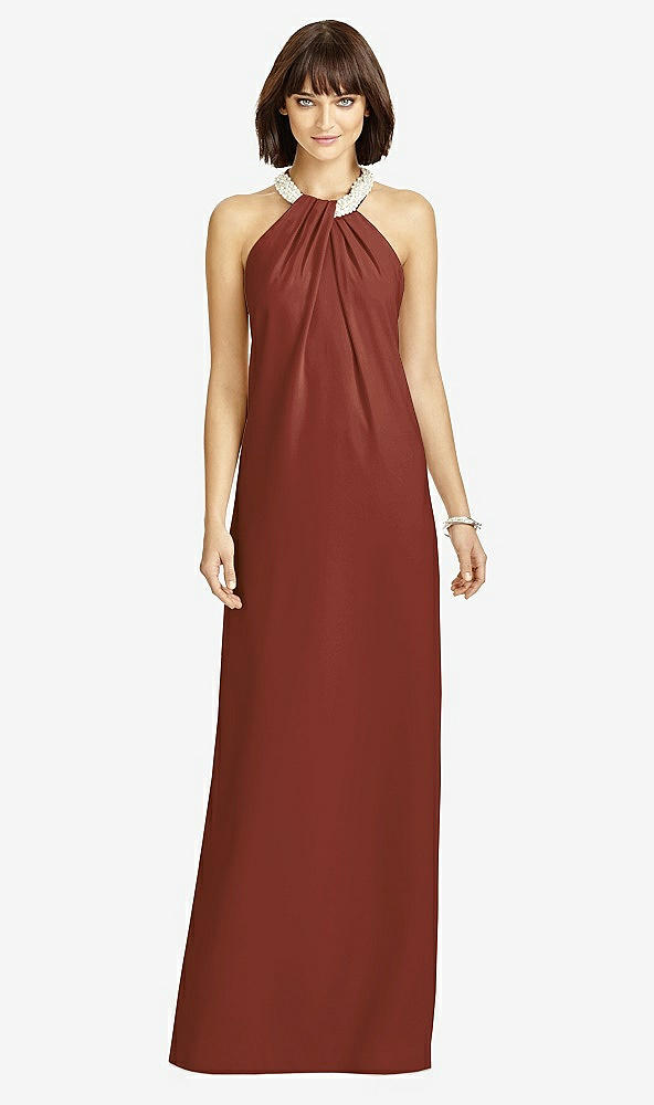 Front View - Auburn Moon Full Length Crepe Halter Neckline Dress