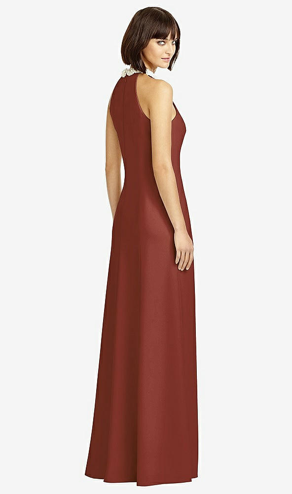 Back View - Auburn Moon Full Length Crepe Halter Neckline Dress