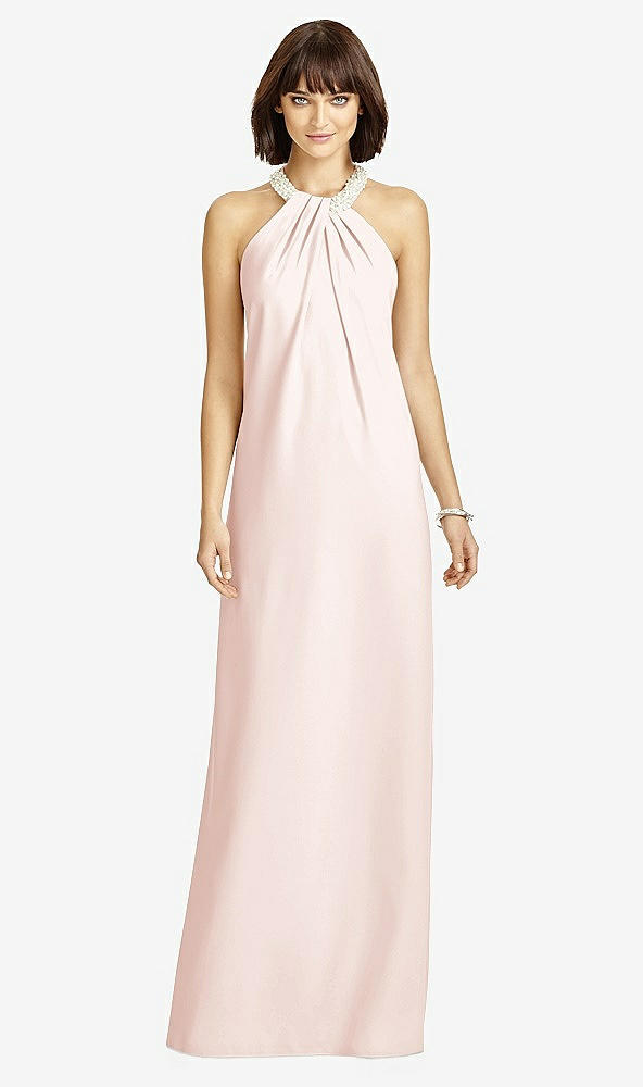 Front View - Blush Full Length Crepe Halter Neckline Dress