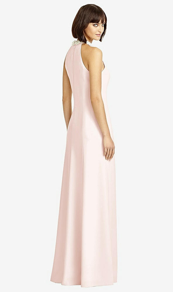 Back View - Blush Full Length Crepe Halter Neckline Dress