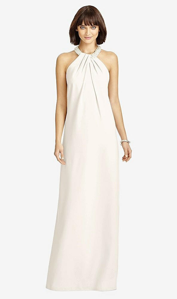 Front View - Ivory Full Length Crepe Halter Neckline Dress