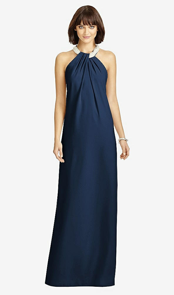 Front View - Midnight Navy Full Length Crepe Halter Neckline Dress