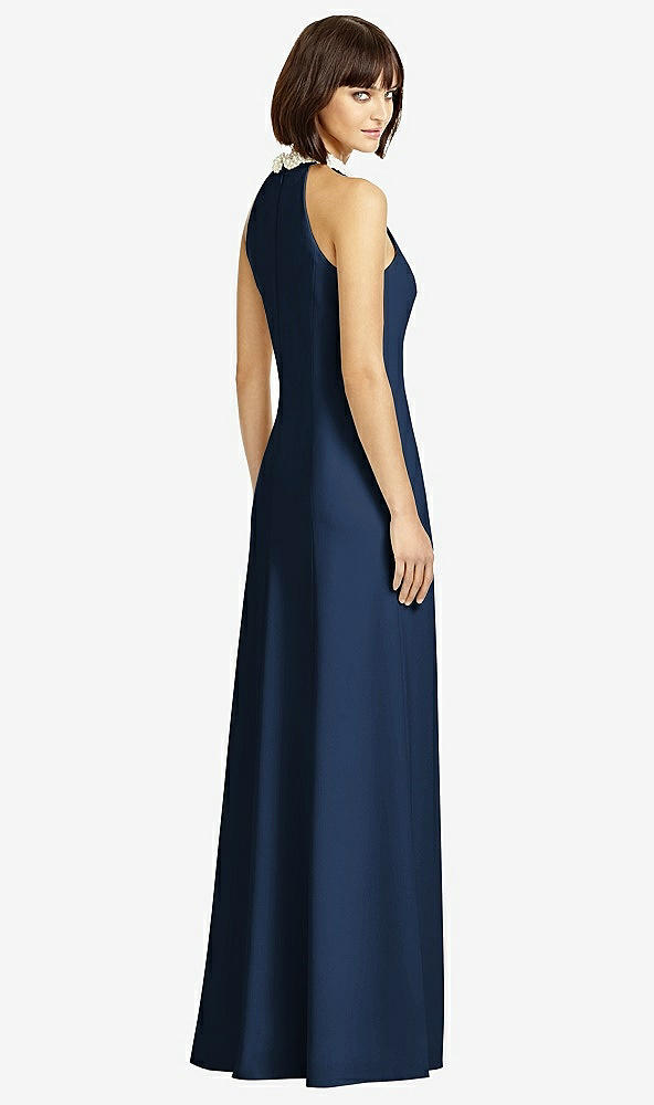 Back View - Midnight Navy Full Length Crepe Halter Neckline Dress