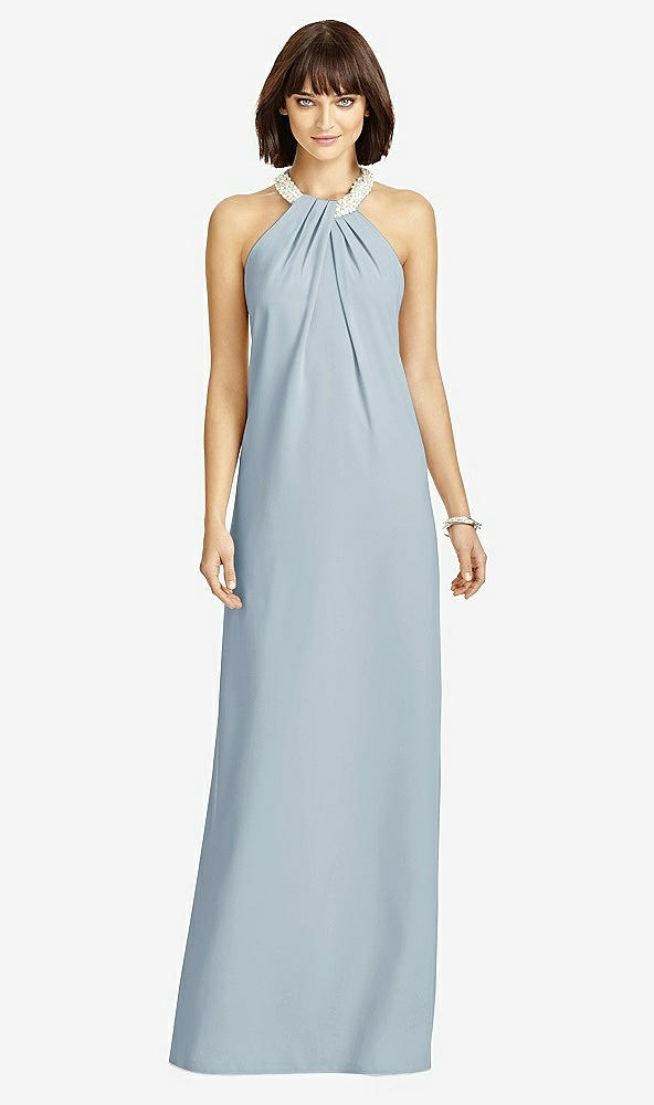 Front View - Mist Full Length Crepe Halter Neckline Dress