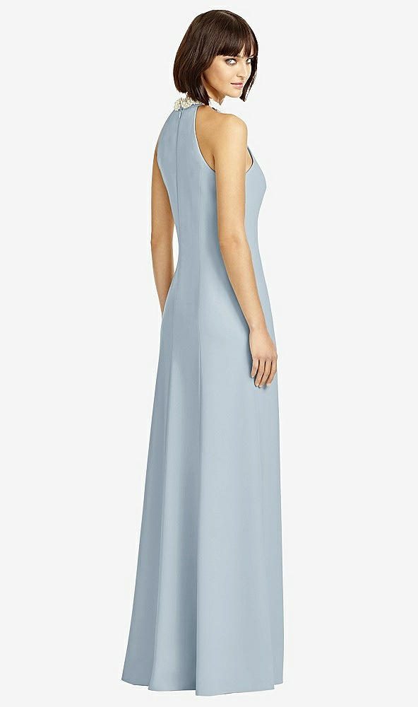 Back View - Mist Full Length Crepe Halter Neckline Dress