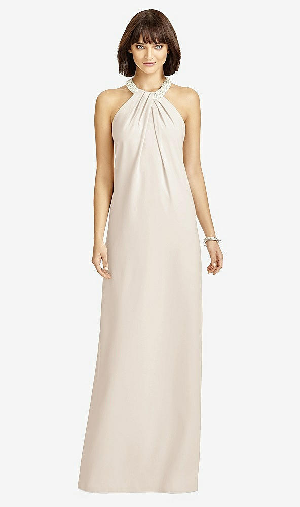 Front View - Oat Full Length Crepe Halter Neckline Dress