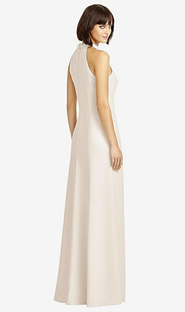 Back View - Oat Full Length Crepe Halter Neckline Dress