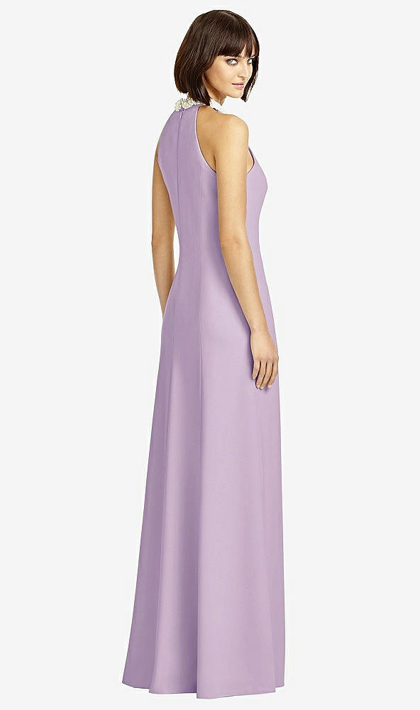 Back View - Pale Purple Full Length Crepe Halter Neckline Dress