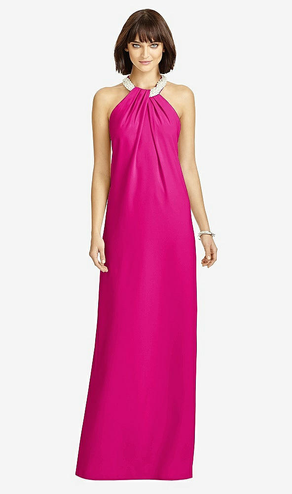 Front View - Think Pink Full Length Crepe Halter Neckline Dress