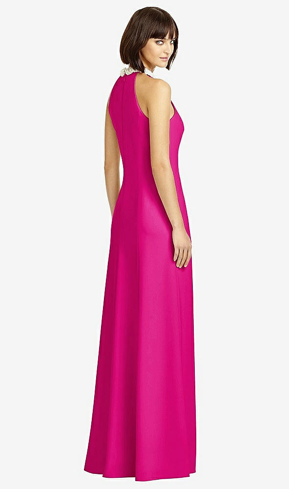 Back View - Think Pink Full Length Crepe Halter Neckline Dress