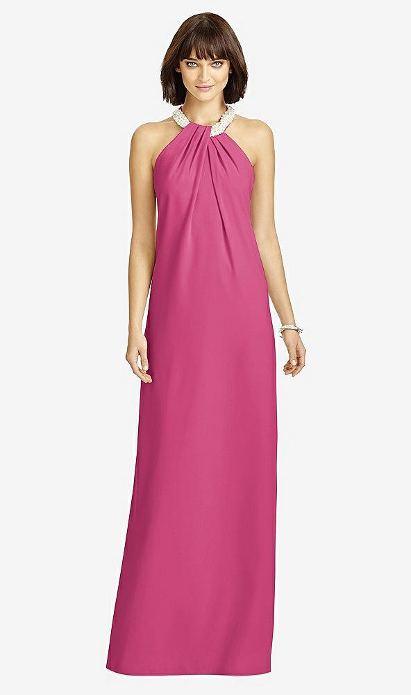 Front View - Tea Rose Full Length Crepe Halter Neckline Dress