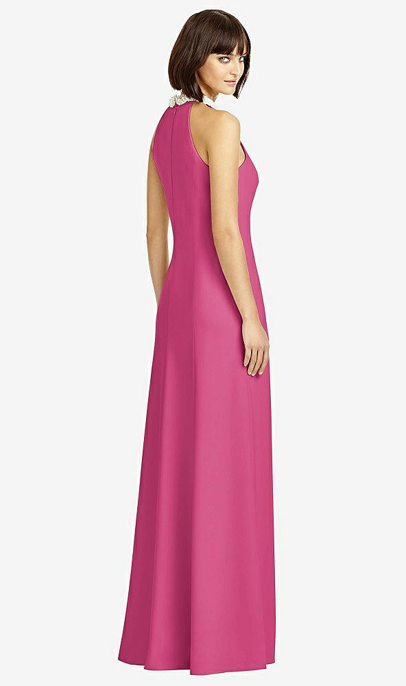 Back View - Tea Rose Full Length Crepe Halter Neckline Dress