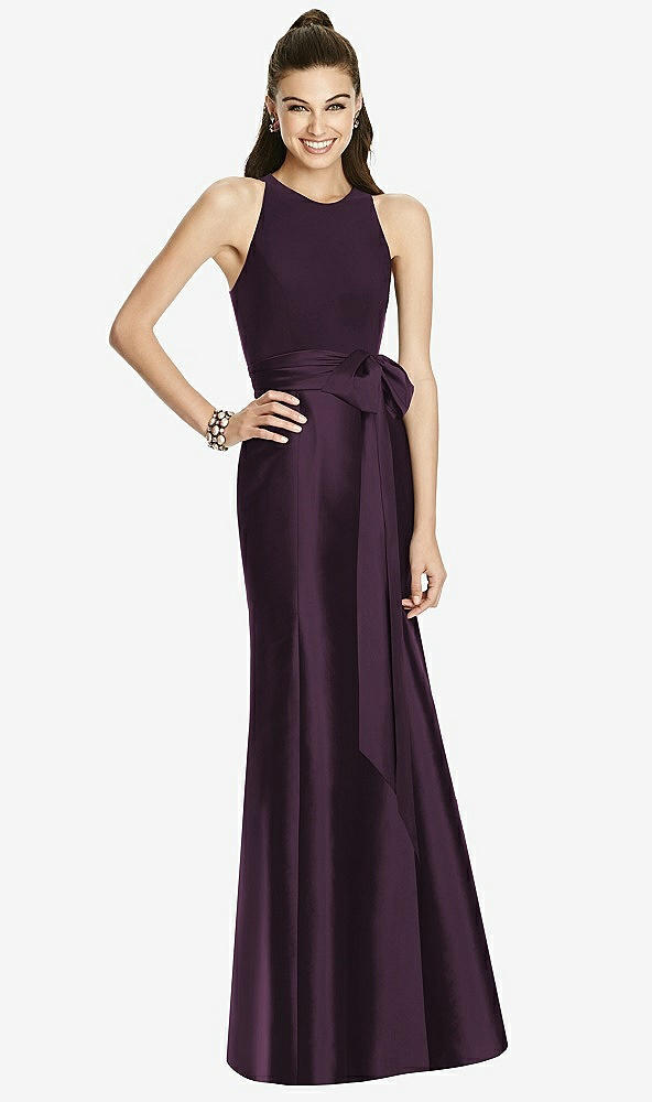 Front View - Aubergine & Aubergine Mikado Full Length Sleeveless Dress