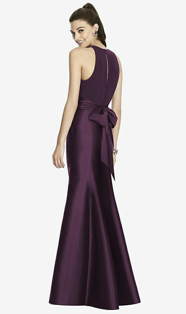 Back View - Aubergine & Aubergine Mikado Full Length Sleeveless Dress