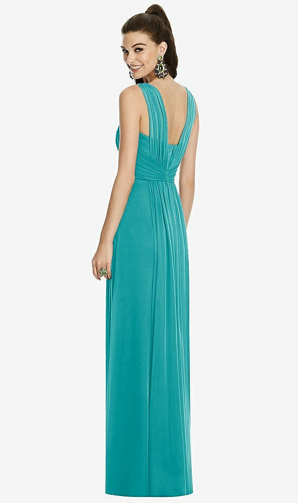 Back View - Mediterranean Maxi Chiffon Knit Shirred Strap Dress