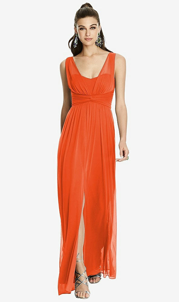 Front View - Tangerine Tango Maxi Chiffon Knit Shirred Strap Dress