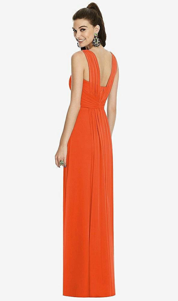 Back View - Tangerine Tango Maxi Chiffon Knit Shirred Strap Dress