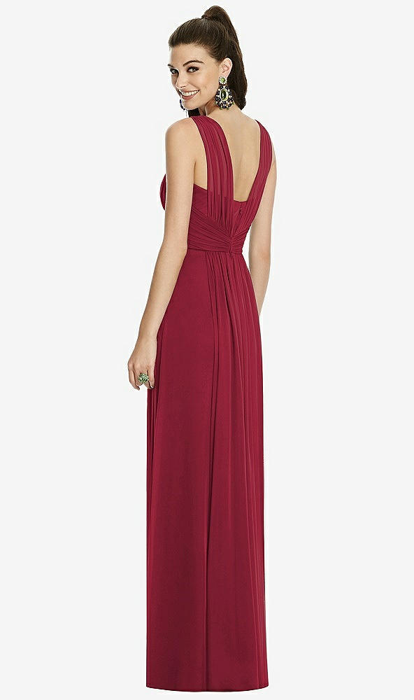 Back View - Burgundy Maxi Chiffon Knit Shirred Strap Dress