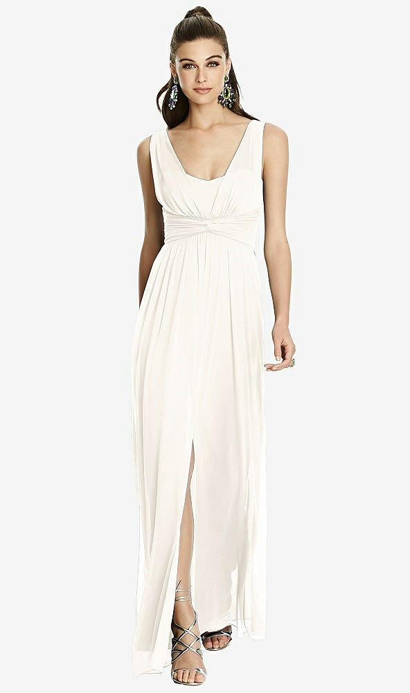 Front View - Ivory Maxi Chiffon Knit Shirred Strap Dress