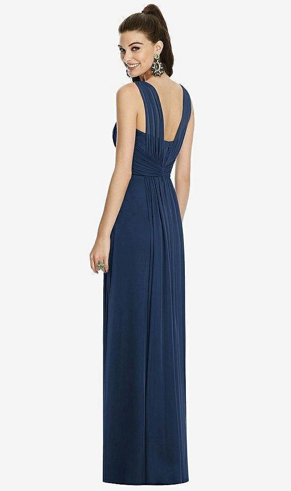 Back View - Midnight Navy Maxi Chiffon Knit Shirred Strap Dress