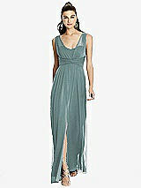 Front View Thumbnail - Smoke Blue Maxi Chiffon Knit Shirred Strap Dress