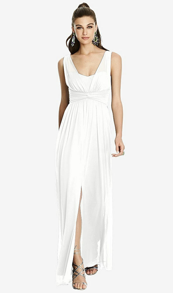 Front View - White Maxi Chiffon Knit Shirred Strap Dress