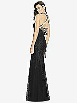 Rear View Thumbnail - Black Halter Criss Cross Open-Back Lace Trumpet Gown