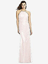 Front View Thumbnail - Blush Halter Criss Cross Open-Back Lace Trumpet Gown