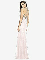 Rear View Thumbnail - Blush Halter Criss Cross Open-Back Lace Trumpet Gown