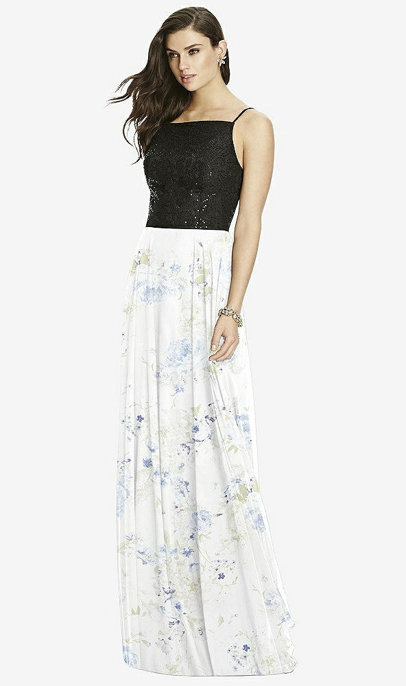 Front View - Bleu Garden Chiffon Maxi Skirt