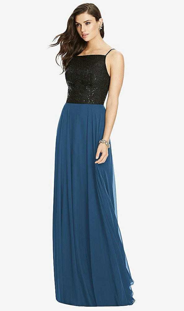 Front View - Dusk Blue Chiffon Maxi Skirt