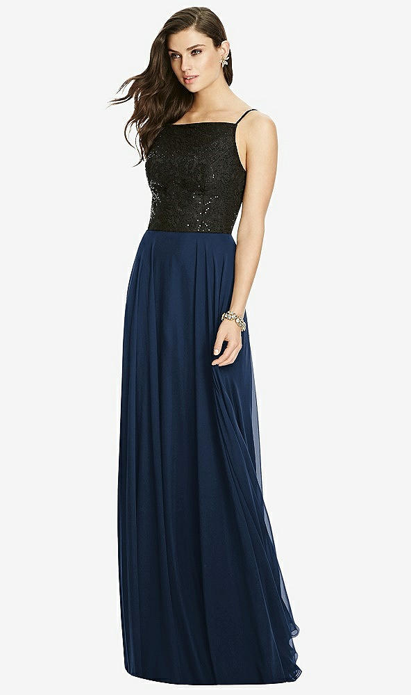 Front View - Midnight Navy Chiffon Maxi Skirt